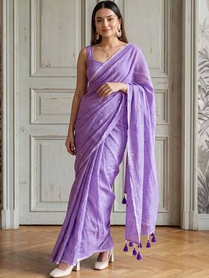Lavender embellished sequinned  cotton handloom khadi saree 2