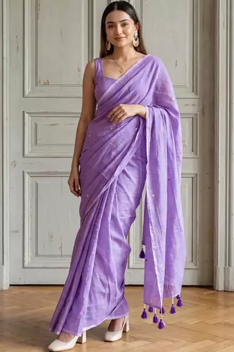 Lavender embellished sequinned  cotton handloom khadi saree