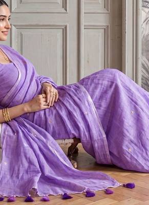 Lavender embellished sequinned  cotton handloom khadi saree 3