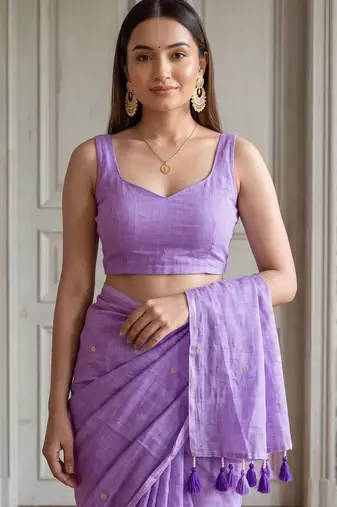 Lavender embellished sequinned  cotton handloom khadi saree