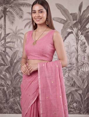 Pink embellished sequinned  cotton handloom khadi saree 5