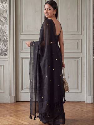 Black embellished sequinned  cotton handloom khadi saree 4