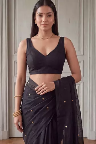 Black embellished sequinned  cotton handloom khadi saree