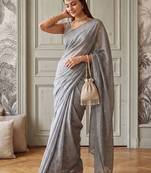 Grey embellished zari  cotton handloom khadi saree