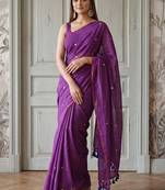 Purple polka dot sequinned  cotton handloom khadi saree