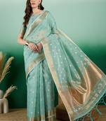 Blue ethnic motif zari woven kanjeevaram saree with blouse
