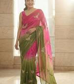 Pink embellished sarees with unstitched blouse piece