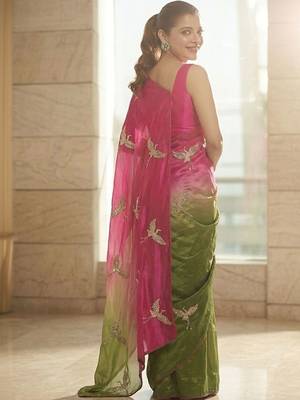 Pink embellished sarees with unstitched blouse piece 3
