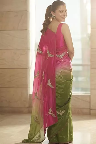 Pink embellished sarees with unstitched blouse piece