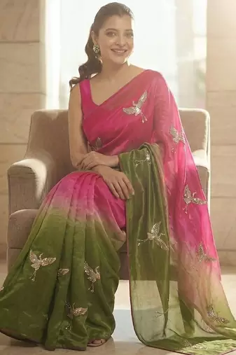 Pink embellished sarees with unstitched blouse piece