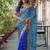Blue women bandhani embroidered  chiffon fusion bandhani saree