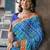 Blue women bandhani embroidered  chiffon fusion bandhani saree