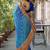 Blue women bandhani embroidered  chiffon fusion bandhani saree