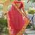 Red women bandhani embroidered  chiffon fusion bandhani saree