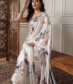 Cream printed saree with blouse piece