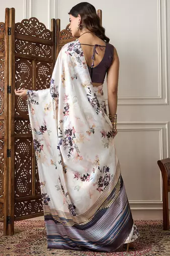 Cream printed saree with blouse piece