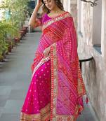 Pink embroidered bandhani sarees blouse piece