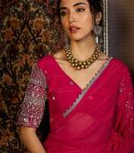 Pink beads and stones saree with blouse piece