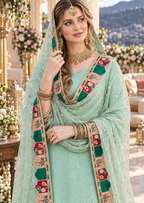 sky georgette stitched semi stitched suit with embroidery & sequence work 2