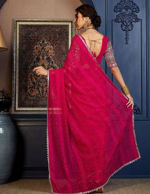 Pink beads and stones saree with blouse piece 3