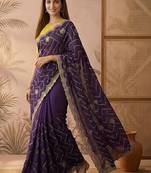 Purple embroidered silk blend saree