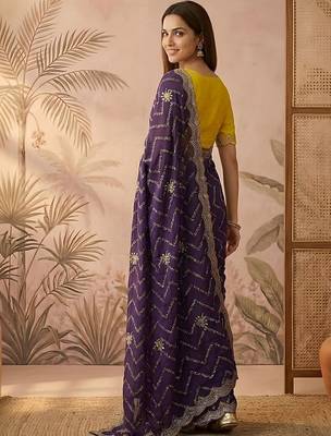Purple embroidered silk blend saree 2