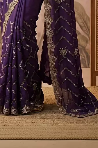 Purple embroidered silk blend saree