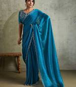 Blue women embellished beads and stones  chiffon designer saree