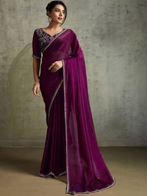 Purple purple embellished  chiffon  sarees 1