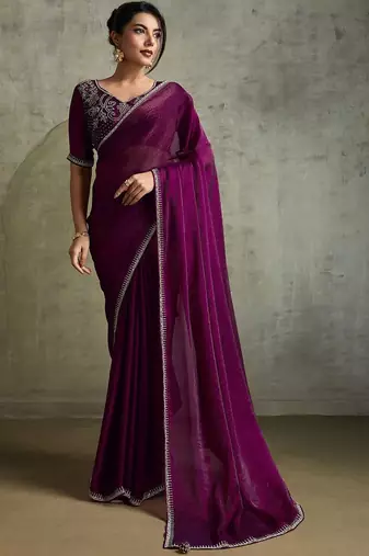 Purple purple embellished  chiffon  sarees