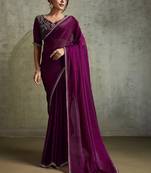 Purple purple embellished  chiffon  sarees