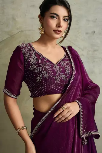 Purple purple embellished  chiffon  sarees