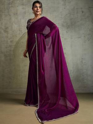 Purple purple embellished  chiffon  sarees 3