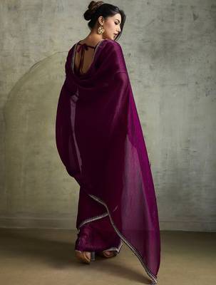 Purple purple embellished  chiffon  sarees 4
