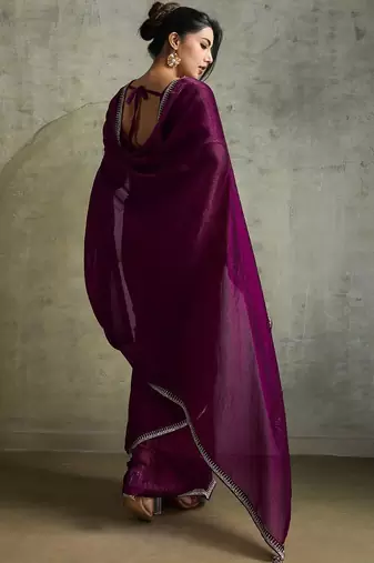Purple purple embellished  chiffon  sarees
