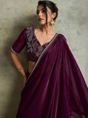 Purple purple embellished  chiffon  sarees 5