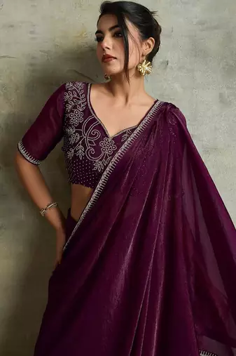 Purple purple embellished  chiffon  sarees
