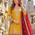 yellow chinon semi stitched suit with embroidery sequence work