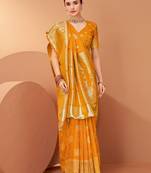 Mustard ethnic motifs woven design zari saree with unstitched blouse