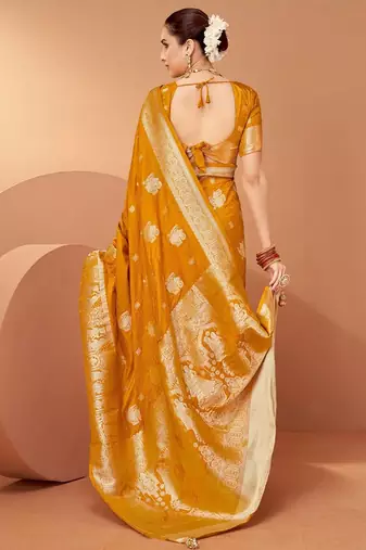 Mustard ethnic motifs woven design zari saree with unstitched blouse