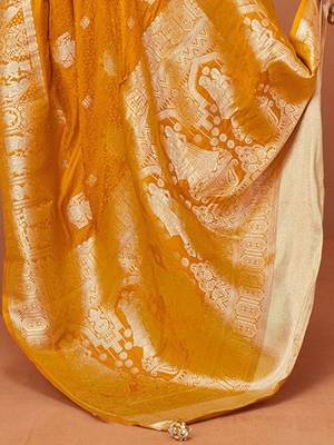 Mustard ethnic motifs woven design zari saree with unstitched blouse 4