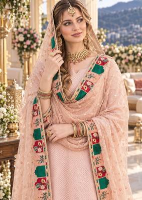 pink georgette stitched semi stitched suit with embroidery & sequence work 2