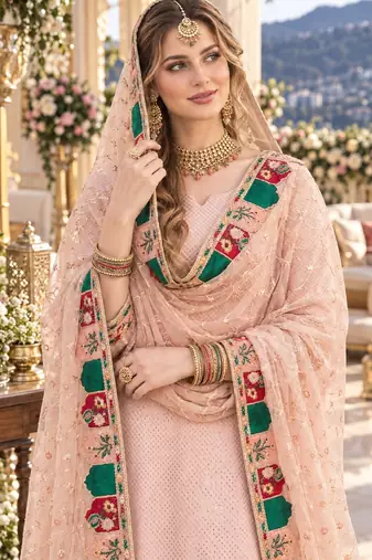 pink georgette stitched semi stitched suit with embroidery & sequence work