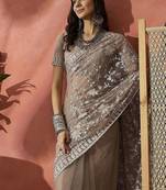 Grey embroidered saree with blouse piece