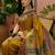 Mustard position printed zari weaving saree with contrast blouse piece