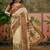 Off white position printed zari weaving saree with contrast blouse piece