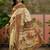 Off white position printed zari weaving saree with contrast blouse piece