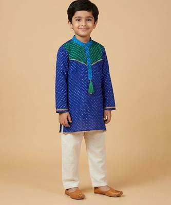 Blue off white leheriya printed kurta set 1