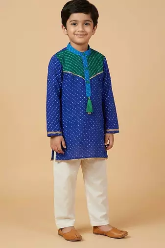 Blue off white leheriya printed kurta set