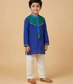 Blue off white leheriya printed kurta set